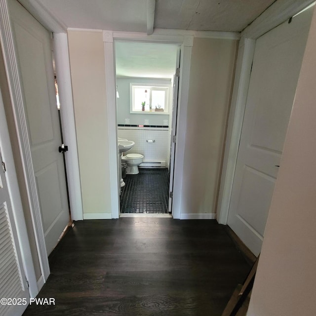 117 W Shore Dr, Dingmans Ferry, PA 18328 - corridor with dark wood-style flooring and a baseboard radiator
