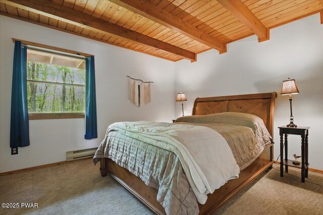 173 Paper Birch S, Tafton, PA 18464 - carpeted bedroom featuring wood ceiling with exposed beams, a baseboard heating unit, and baseboards