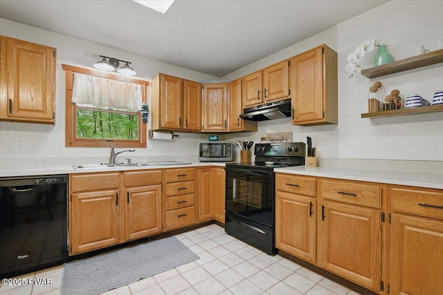 173 Paper Birch S, Tafton, PA 18464 - kitchen with black appliances, under cabinet range hood, light countertops, and a sink
