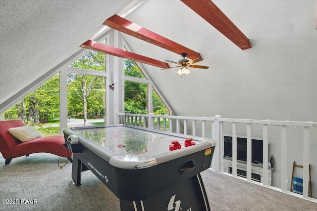 173 Paper Birch S, Tafton, PA 18464 - game room with carpet flooring, a ceiling fan, and a textured ceiling