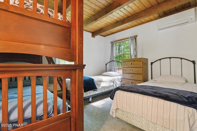 173 Paper Birch S, Tafton, PA 18464 - carpeted bedroom with a wall unit AC and wooden ceiling with exposed beams