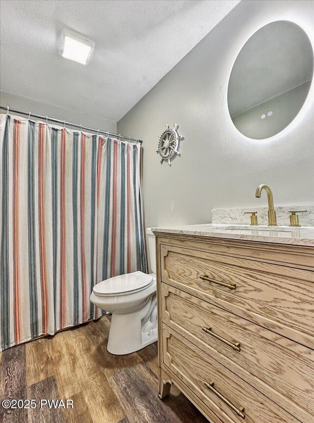 173 Paper Birch S, Tafton, PA 18464 - bathroom featuring toilet, vanity, wood finished floors, and a textured ceiling
