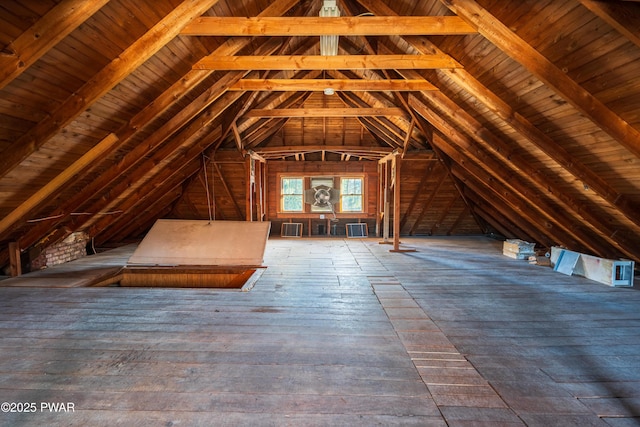 view of unfinished attic