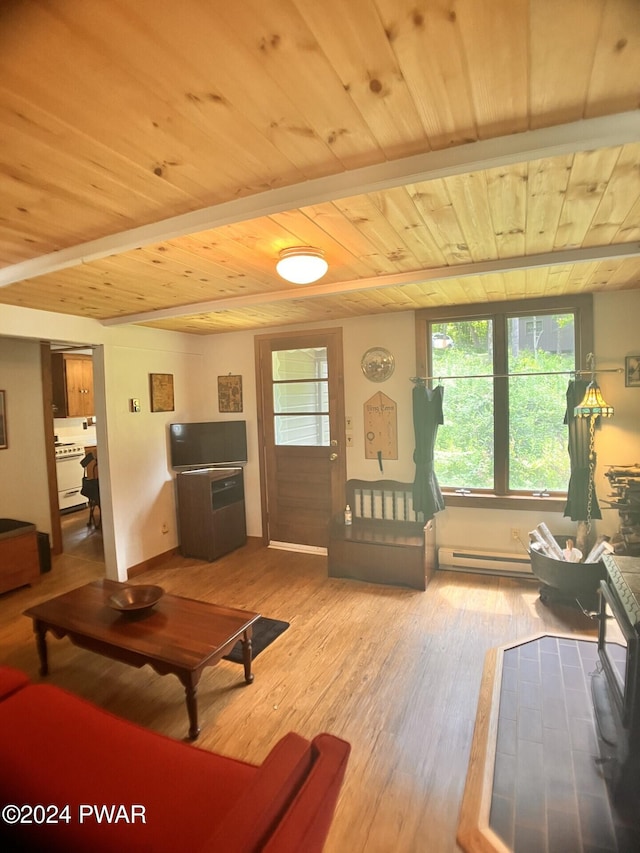 living room featuring hardwood / wood-style floors and baseboard heating