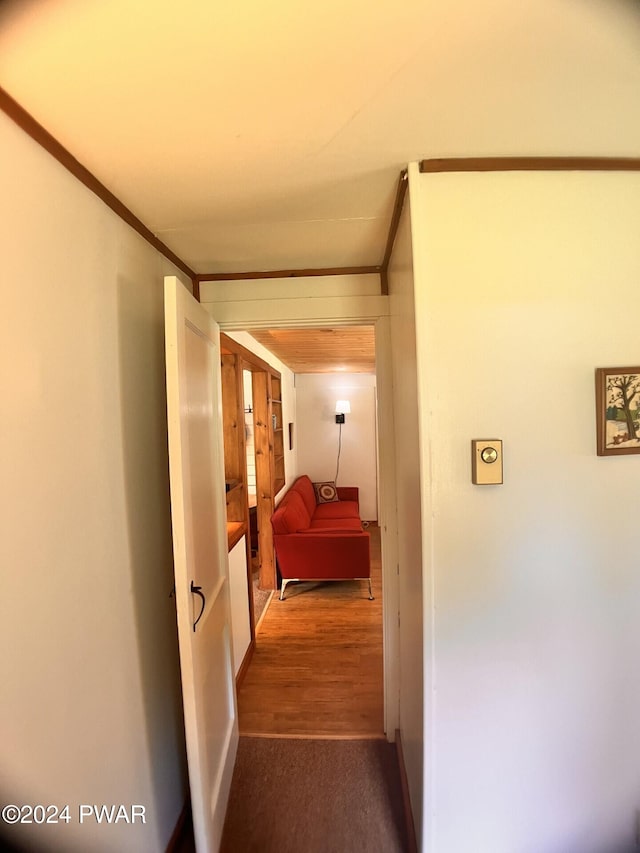 hallway featuring ornamental molding