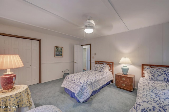 37 Rockpoint Ct, Lake Ariel, PA 18436 - bedroom with carpet flooring, a closet, a ceiling fan, and a decorative wall