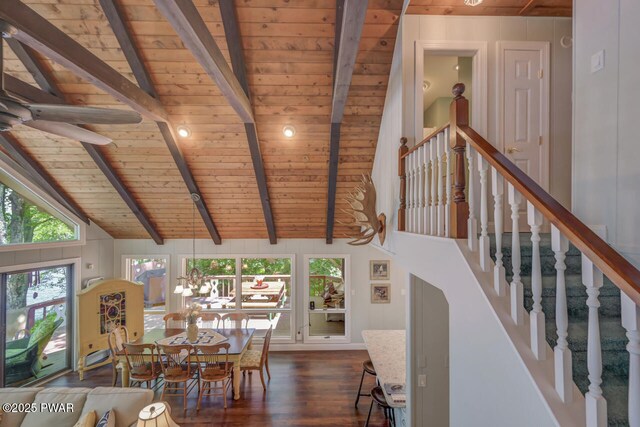 37 Rockpoint Ct, Lake Ariel, PA 18436 - dining area featuring wood ceiling and dark wood-style flooring