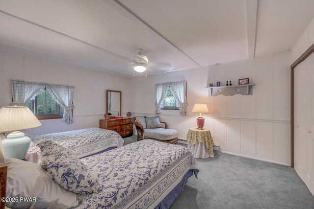 37 Rockpoint Ct, Lake Ariel, PA 18436 - carpeted bedroom with ceiling fan, a decorative wall, and a baseboard radiator