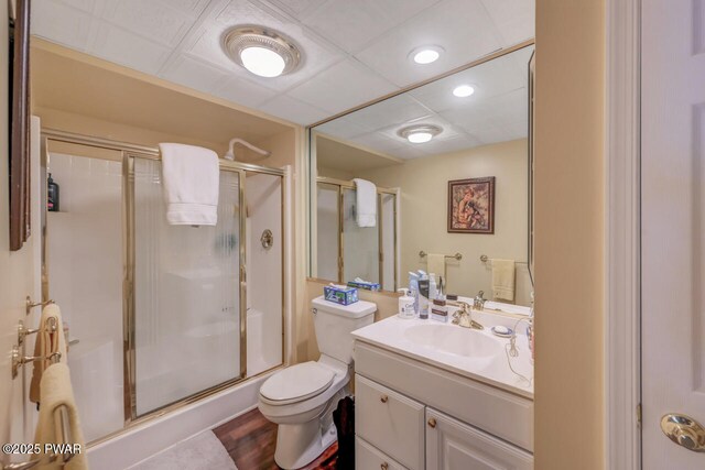 37 Rockpoint Ct, Lake Ariel, PA 18436 - bathroom featuring a stall shower, vanity, and recessed lighting