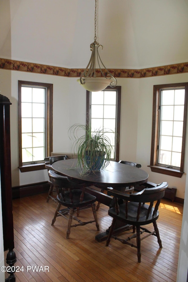 dining area with hardwood / wood-style floors and plenty of natural light