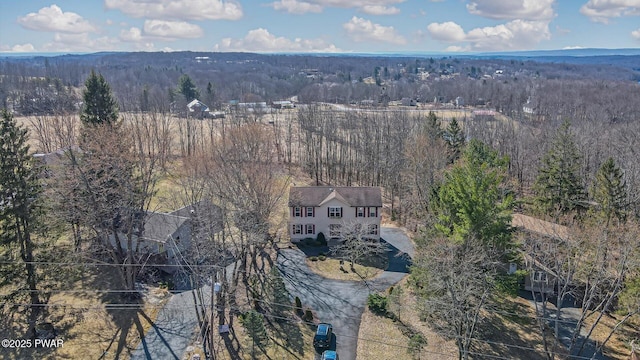 aerial view featuring a forest view