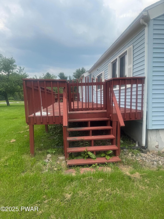 112 Ewe Ln, Tobyhanna, PA 18466 - wooden deck with stairs and a yard