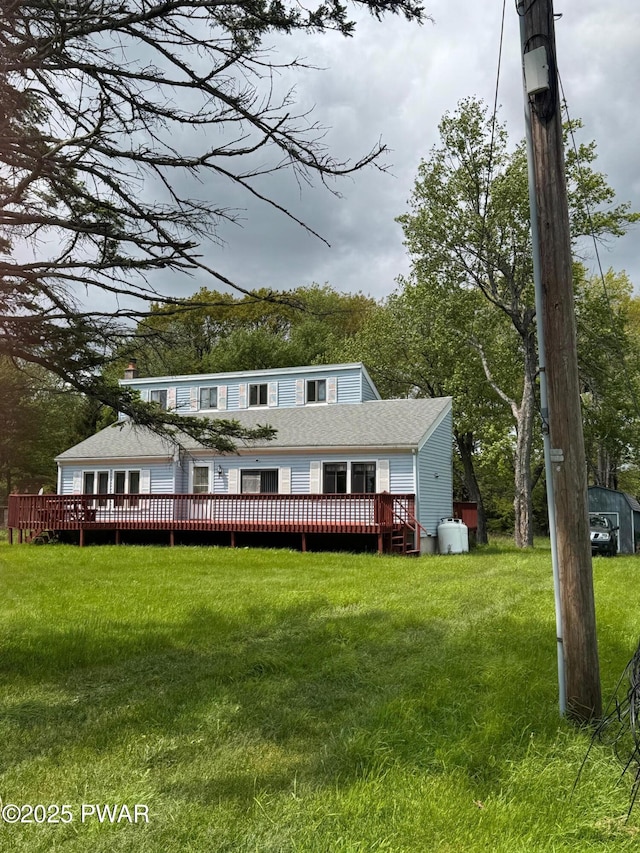 112 Ewe Ln, Tobyhanna, PA 18466 - back of house with a wooden deck and a lawn