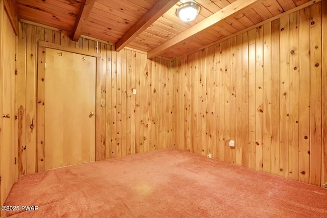 349 Starlight Lake Rd, Starlight, PA 18461 - carpeted spare room with wood ceiling with exposed beams and wood walls