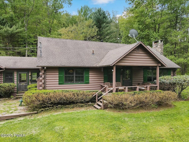 349 Starlight Lake Rd, Starlight, PA 18461 - view of front of house with a front lawn, roof with shingles, and a chimney