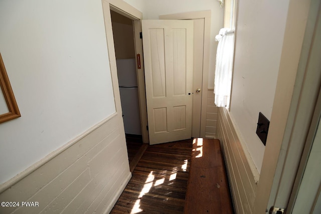 hallway with dark hardwood / wood-style floors