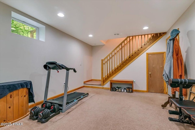 111 Sun Valley Dr, Tafton, PA 18464 - workout area featuring carpet flooring and recessed lighting
