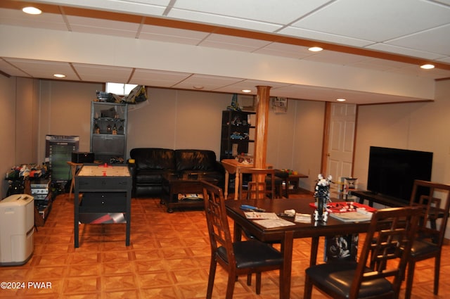 dining room featuring light parquet floors