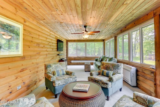 33 Syloro Ln, Damascus, PA 18415 - sunroom / solarium with rustic walls, plenty of natural light, wooden ceiling, and carpet flooring