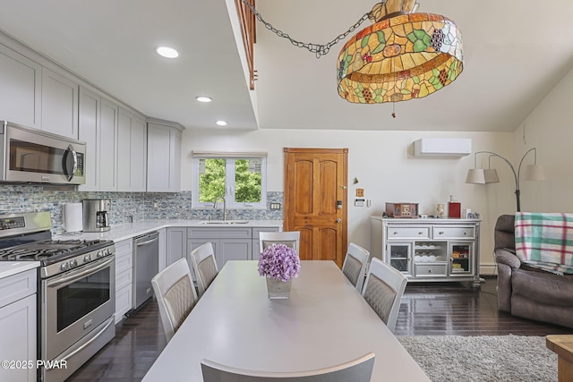 18 Tammany Flts, Damascus, PA 18415 - kitchen featuring stainless steel appliances, light countertops, decorative backsplash, recessed lighting, and dark wood-style floors