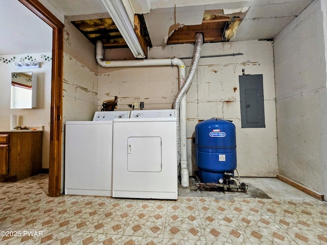 clothes washing area featuring washer and dryer and electric panel