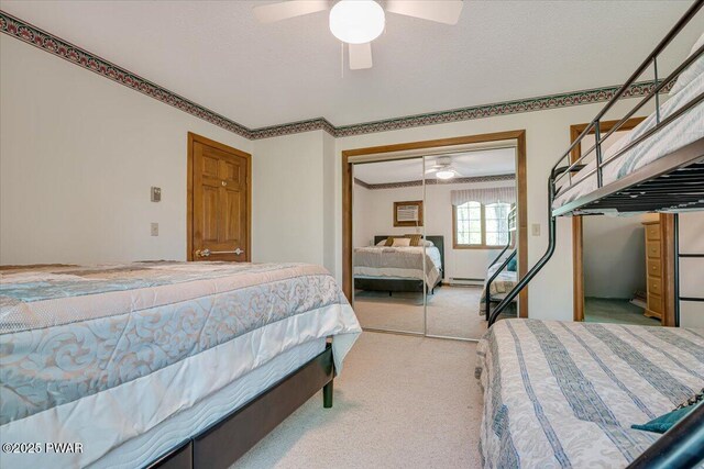146 Cove Point Cir, Lakeville, PA 18438 - bedroom featuring carpet, ceiling fan, a closet, and baseboard heating