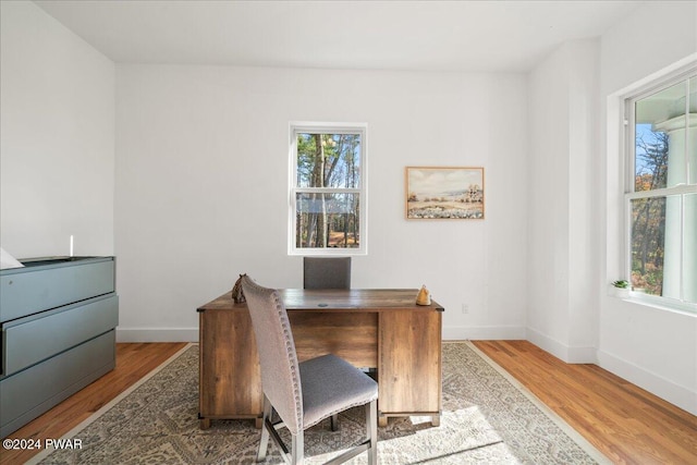 home office featuring hardwood / wood-style floors