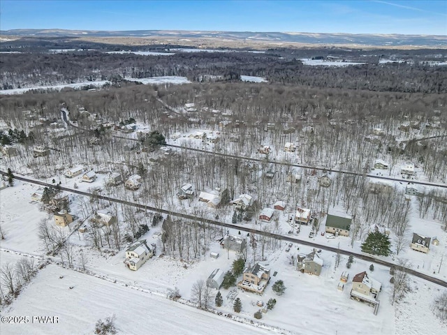 snowy aerial view with a mountain view