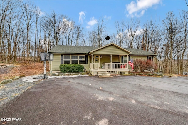 view of front of home with driveway and a porch