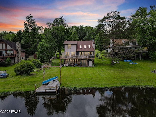 29 Tanglewood Ln, Lake Ariel, PA 18436 - rear view of property featuring a water view, a lawn, and boat lift