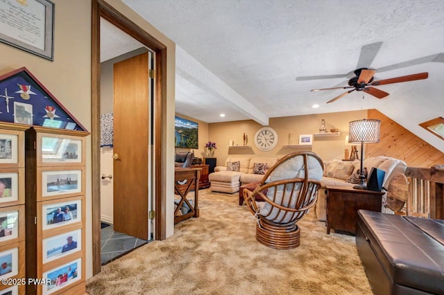 29 Tanglewood Ln, Lake Ariel, PA 18436 - living room with a textured ceiling, carpet floors, a ceiling fan, and recessed lighting