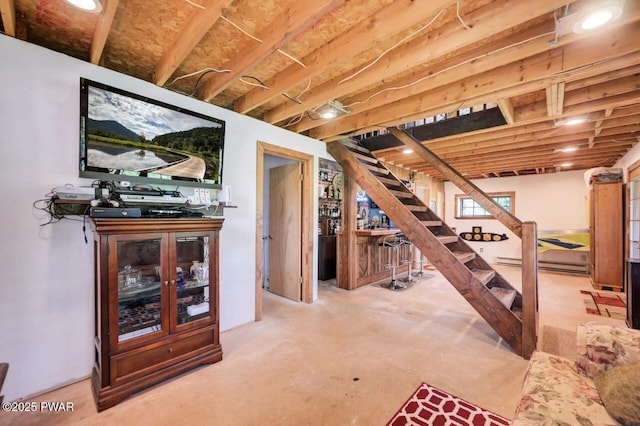 29 Tanglewood Ln, Lake Ariel, PA 18436 - below grade area with stairway and a baseboard heating unit