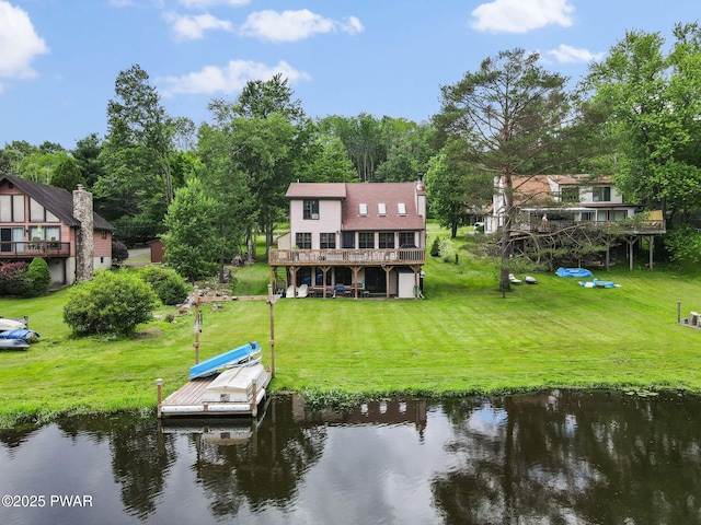 29 Tanglewood Ln, Lake Ariel, PA 18436 - back of property featuring a water view, a yard, and a chimney