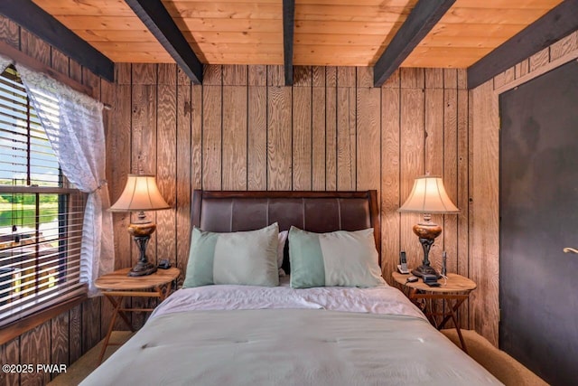 29 Tanglewood Ln, Lake Ariel, PA 18436 - bedroom with wooden walls and a wooden ceiling with exposed beams