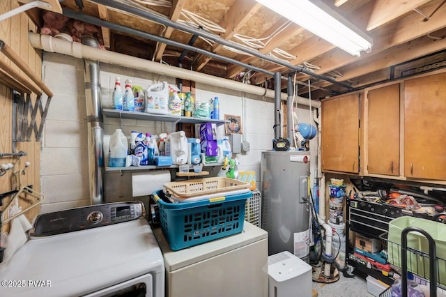 29 Tanglewood Ln, Lake Ariel, PA 18436 - laundry area with washing machine and clothes dryer, electric water heater, and concrete block wall