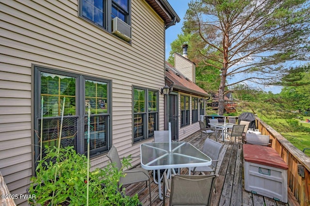 29 Tanglewood Ln, Lake Ariel, PA 18436 - wooden terrace with outdoor dining space and cooling unit