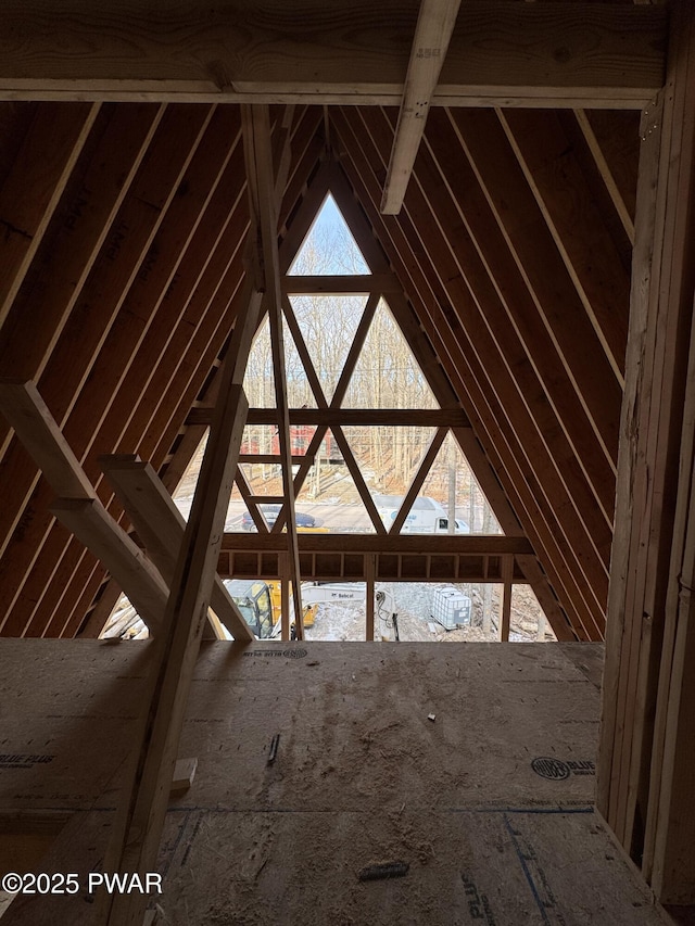 view of unfinished attic