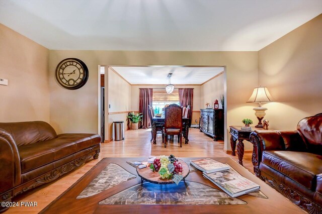 living room with light hardwood / wood-style flooring