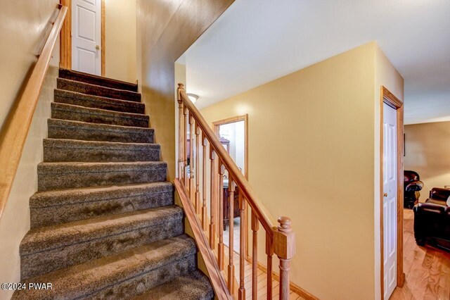 stairway with wood-type flooring