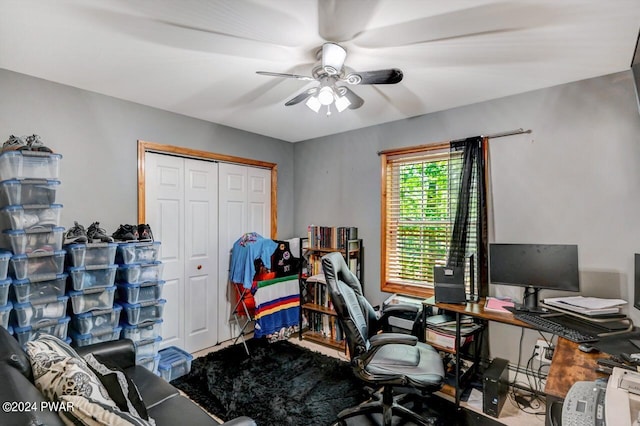 home office featuring ceiling fan