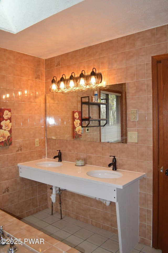 6372 Baltic Ave, Tobyhanna, PA 18466 - bathroom with tile walls, backsplash, and double sink