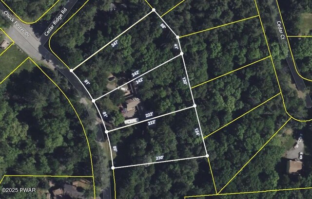 20 Chuck Foster Dr, Hawley, PA 18428 - aerial view of property's location with property boundaries highlighted