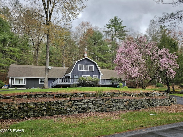 20 Chuck Foster Dr, Hawley, PA 18428 - view of front of house featuring a gambrel roof and a chimney