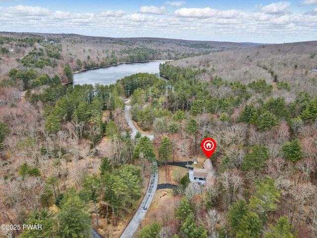 20 Chuck Foster Dr, Hawley, PA 18428 - aerial view of property's location featuring a nearby body of water and a heavily wooded area
