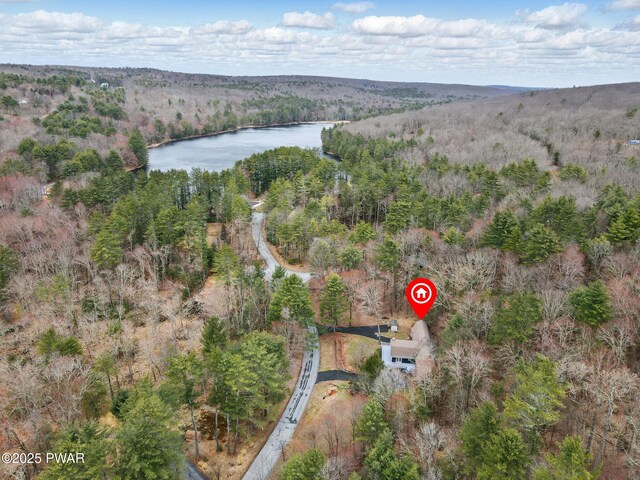 20 Chuck Foster Dr, Hawley, PA 18428 - aerial view of property's location featuring a heavily wooded area and a nearby body of water