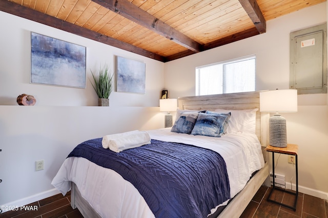 2894 S Fairway Dr, Lake Ariel, PA 18436 - bedroom with baseboards, beam ceiling, wood ceiling, and wood finished floors