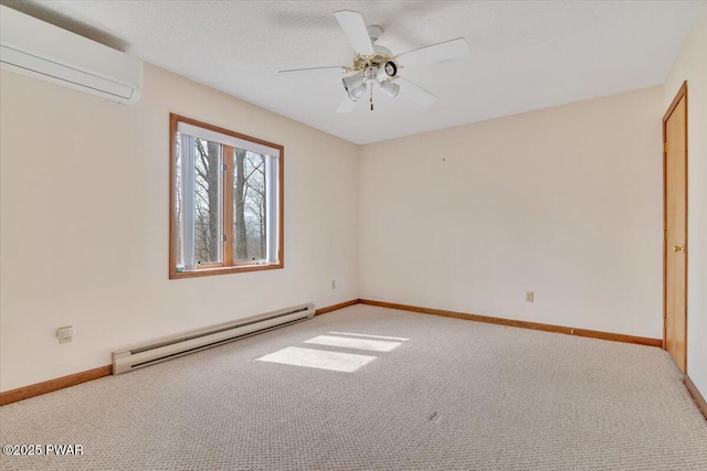 105 Beechwood Ln, Greentown, PA 18426 - carpeted empty room with a wall mounted air conditioner, baseboard heating, baseboards, and ceiling fan