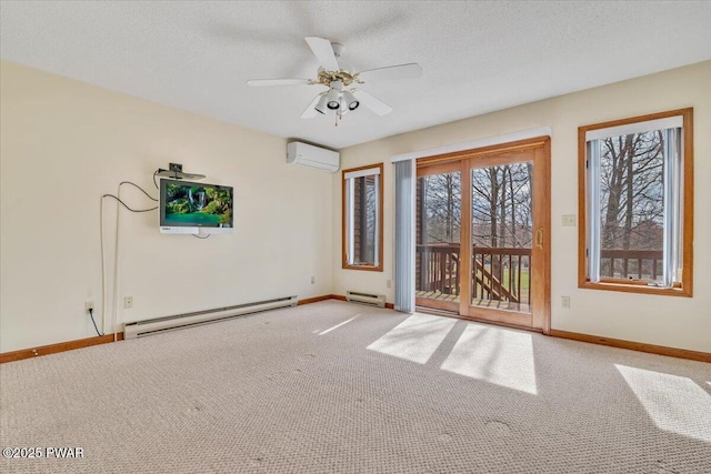 105 Beechwood Ln, Greentown, PA 18426 - unfurnished room featuring a baseboard radiator, a wall mounted AC, carpet flooring, and a textured ceiling