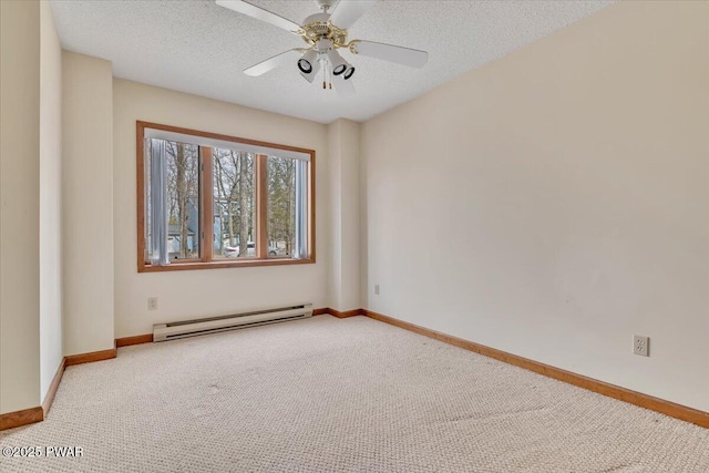 105 Beechwood Ln, Greentown, PA 18426 - carpeted spare room with baseboards, a ceiling fan, a baseboard heating unit, and a textured ceiling