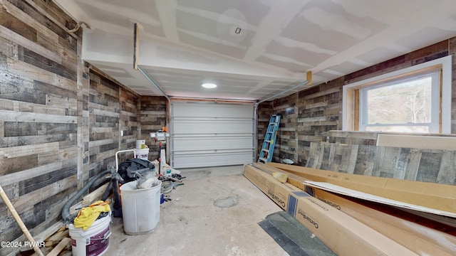 garage with wooden walls